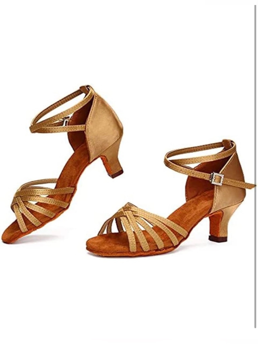 Gold Strappy Low Heel Dance Sandals - Women